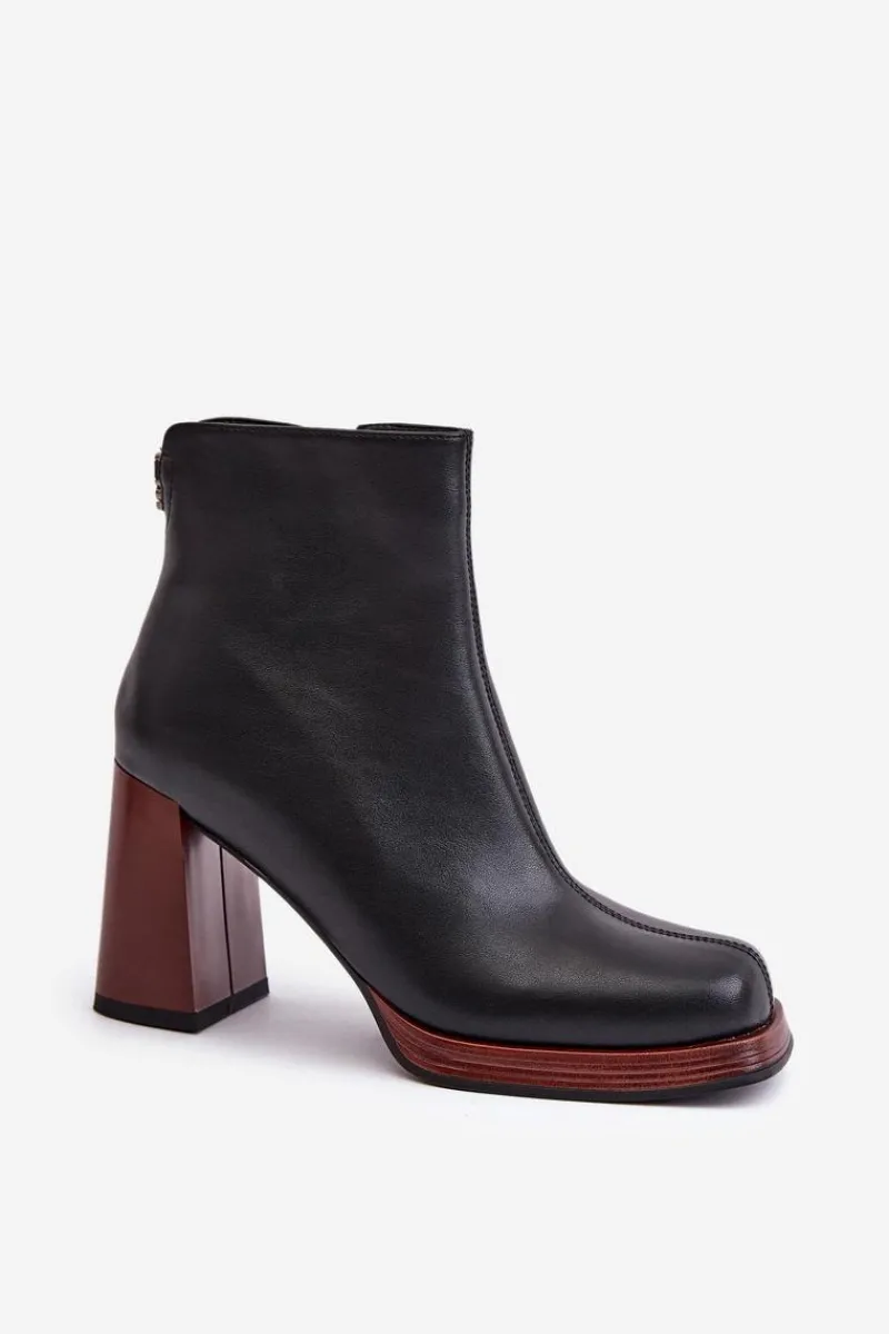 Botki Na Słupku|Czarne Botki>Damskie buty S.Barski Skórzane Botki Damskie Na Słupku Ocieplane D&A JC42-37 Czarne