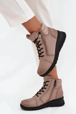 Botki Ocieplane|Botki Skórzane>Buty damskie Vinceza Skórzane Botki Damskie Na Koturnie Ocieplane Vinceza 39963 Beżowe Beżowy