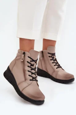 Botki Ocieplane|Botki Skórzane>Buty damskie Vinceza Skórzane Botki Damskie Na Koturnie Ocieplane Vinceza 39963 Beżowe Beżowy