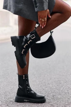 New Skórzane Botki Damskie Ocieplane Big Star OO274A256 Czarne Damskie Botki Skórzane|Botki Płaskie