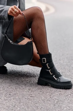 New Skórzane Botki Damskie Ocieplane Big Star OO274A256 Czarne Damskie Botki Skórzane|Botki Płaskie