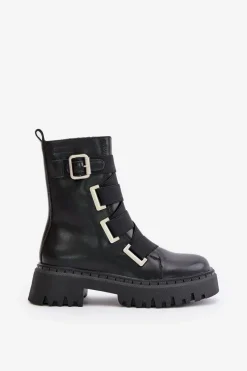 New Skórzane Botki Damskie Ocieplane Big Star OO274A256 Czarne Damskie Botki Skórzane|Botki Płaskie