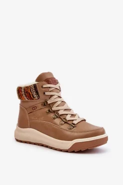 Trekkingowe Damskie|Damskie Trapery></noscript>Lee Cooper Skórzane Botki Damskie Ocieplane LCJ-24-01-2985 Beżowe