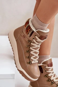 Trekkingowe Damskie|Damskie Trapery></noscript>Lee Cooper Skórzane Botki Damskie Ocieplane LCJ-24-01-2985 Beżowe