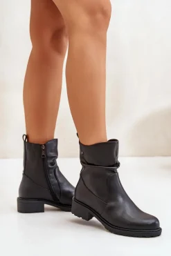 Botki Ocieplane|Botki Skórzane>Buty damskie Vinceza Skórzane Botki Damskie Ocieplane Z Marszczeniem Czarne Vinceza 66714