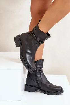 Botki Ocieplane|Botki Skórzane></noscript>Buty damskie Vinceza Skórzane Botki Damskie Ocieplane Z Marszczeniem Czarne Vinceza 66714