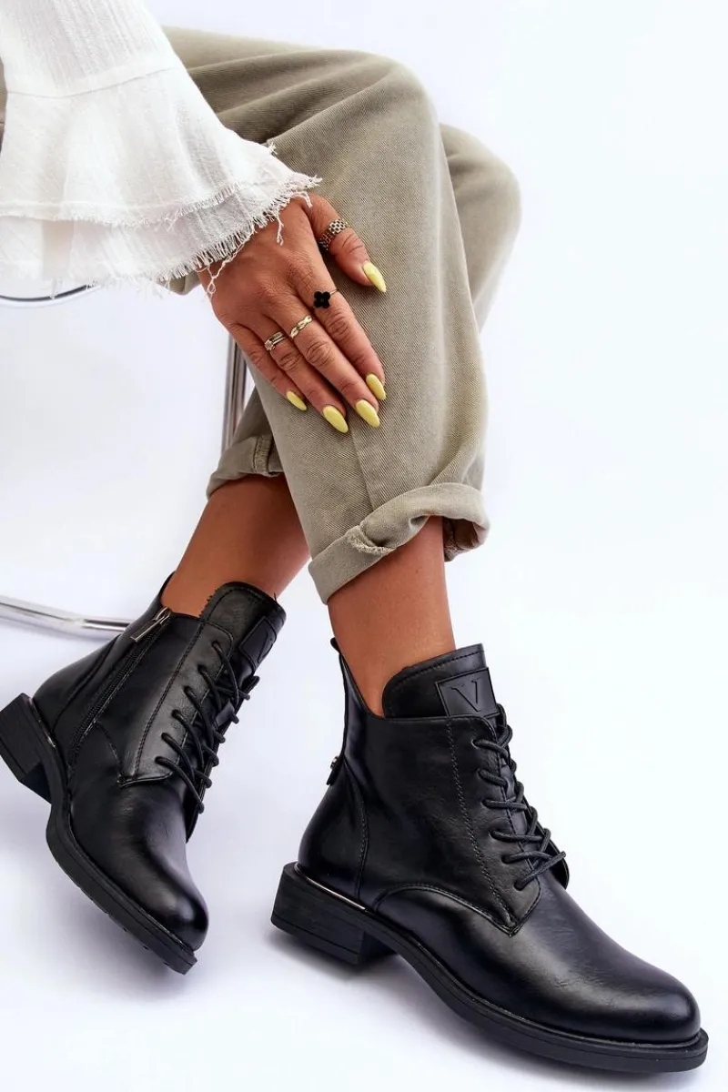 Botki Płaskie|Botki Workery>Buty damskie Vinceza Skórzane Botki Damskie Workery Czarne Tedrick