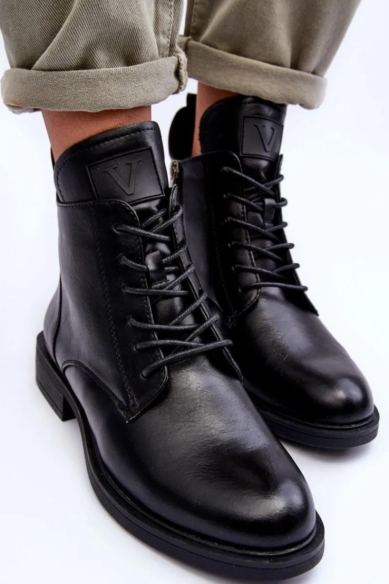 Botki Płaskie|Botki Workery>Buty damskie Vinceza Skórzane Botki Damskie Workery Czarne Tedrick