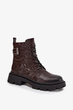 Botki Ocieplane|Botki Skórzane></noscript>Artiker Skórzane Botki Damskie Z Efektem Marszczenia I Klamrą 57C1007 Czekoladowe Brązowy