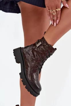 Botki Ocieplane|Botki Skórzane></noscript>Artiker Skórzane Botki Damskie Z Efektem Marszczenia I Klamrą 57C1007 Czekoladowe Brązowy