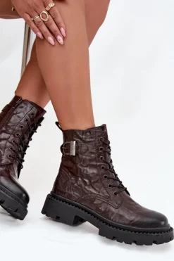 Botki Ocieplane|Botki Skórzane></noscript>Artiker Skórzane Botki Damskie Z Efektem Marszczenia I Klamrą 57C1007 Czekoladowe Brązowy