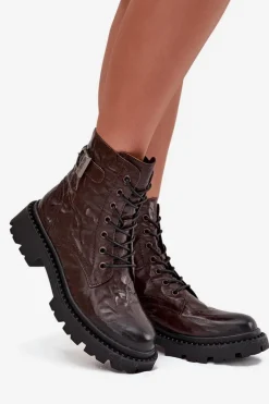 Botki Ocieplane|Botki Skórzane></noscript>Artiker Skórzane Botki Damskie Z Efektem Marszczenia I Klamrą 57C1007 Czekoladowe Brązowy