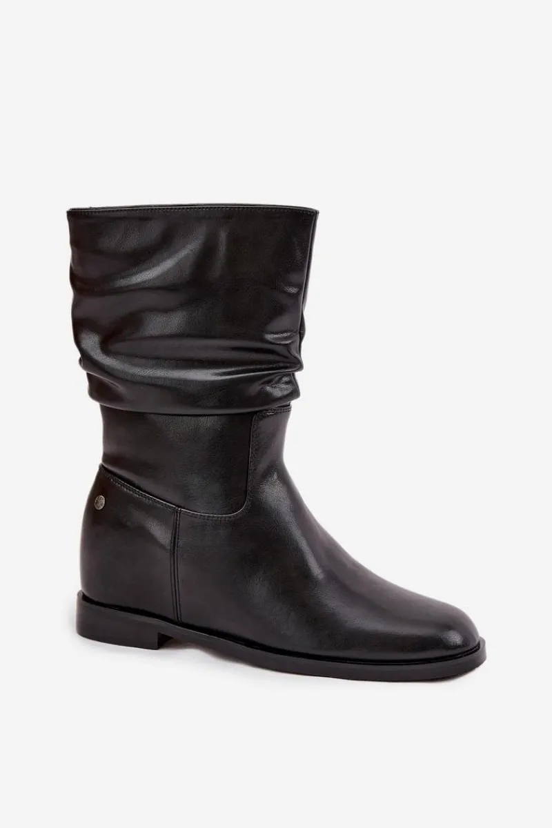 Clearance Maciejka Skórzane Botki Damskie Z Marszczeniem Ocieplane K7211-01 Czarne Czarny