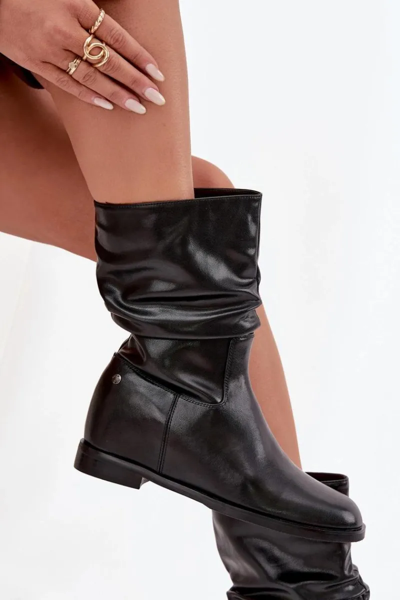 Clearance Maciejka Skórzane Botki Damskie Z Marszczeniem Ocieplane K7211-01 Czarne Czarny