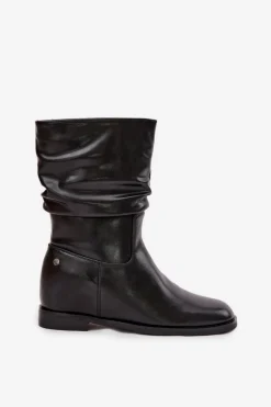 Clearance Maciejka Skórzane Botki Damskie Z Marszczeniem Ocieplane K7211-01 Czarne Czarny