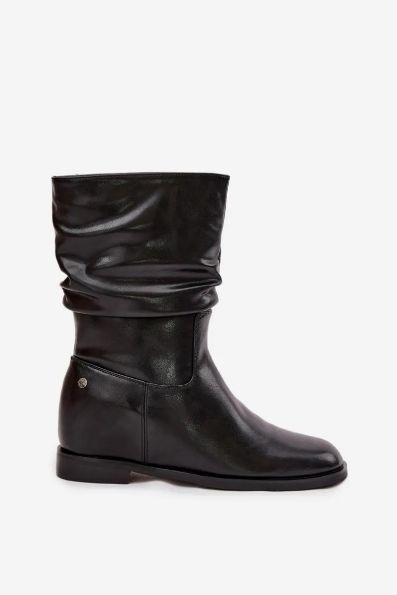 Clearance Maciejka Skórzane Botki Damskie Z Marszczeniem Ocieplane K7211-01 Czarne Czarny