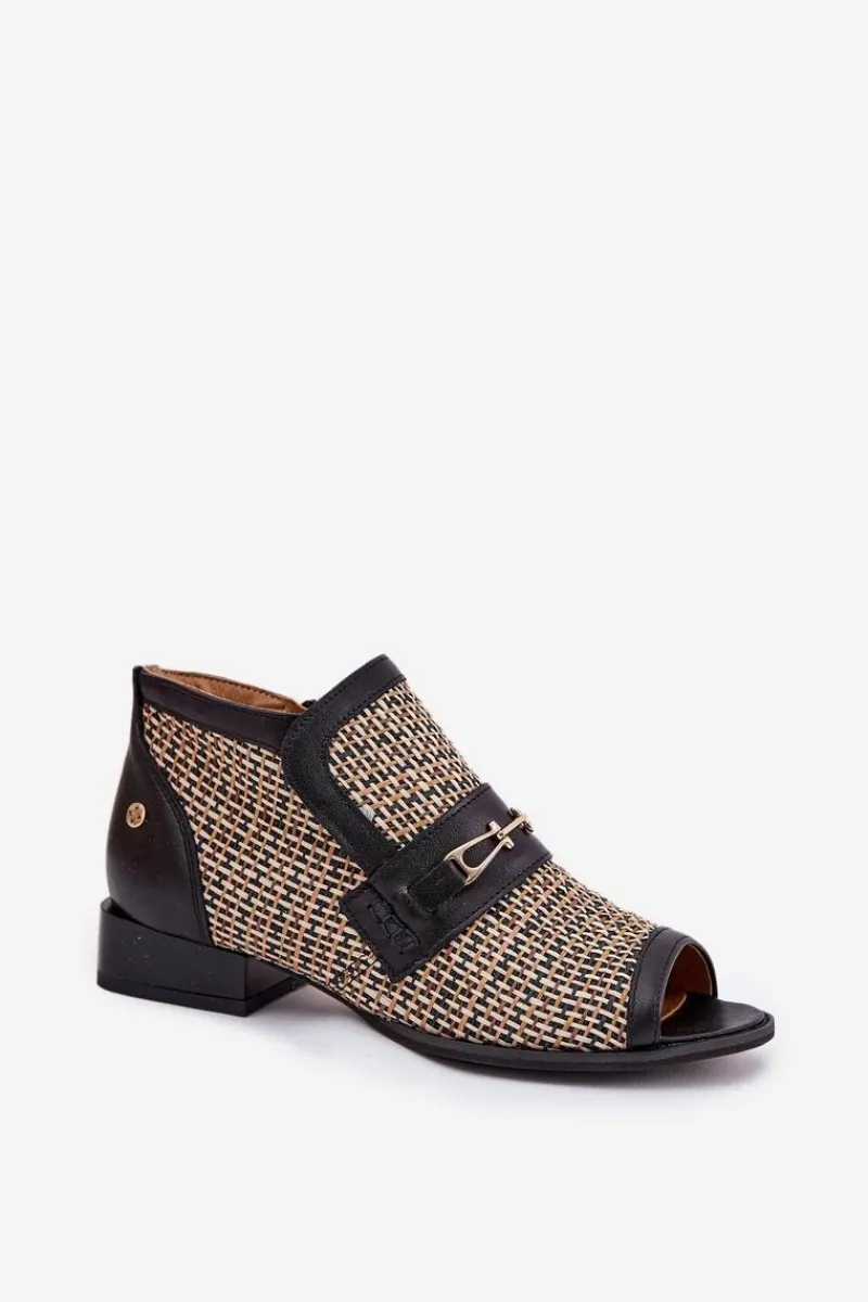 Online Maciejka Skórzane Botki Damskie Z Odkrytymi Palcami 06934-39/00-1 Czarno-Beżowe