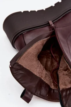 Botki Ocieplane|Botki Skórzane></noscript>Boto Skórzane Botki Damskie Z Ozdobą Ocieplane Bordowe Ulrika Czerwony