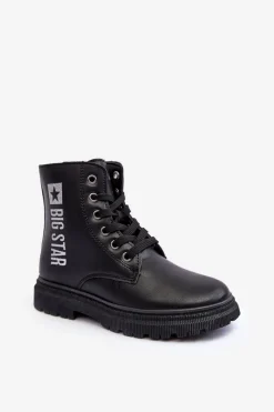 Hot Big Star Shoes Skórzane Botki Dziecięce Ocieplane Big Star MM374152 Czarne Czarny