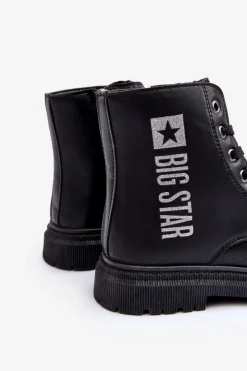 Hot Big Star Shoes Skórzane Botki Dziecięce Ocieplane Big Star MM374152 Czarne Czarny