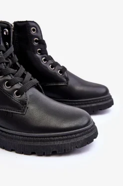 Hot Big Star Shoes Skórzane Botki Dziecięce Ocieplane Big Star MM374152 Czarne Czarny