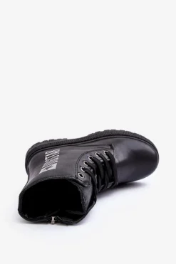 Hot Big Star Shoes Skórzane Botki Dziecięce Ocieplane Big Star MM374152 Czarne Czarny