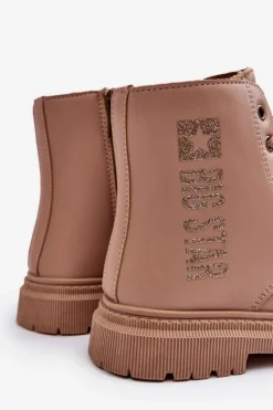 New Skórzane Botki Dziecięce Ocieplane Big Star MM374154 Beżowe Dzieci Dziewczęce