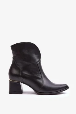 Best Skórzane Botki Kowbojki Damskie Na Obcasie Czarne Lewski 3166/B/2 Damskie Botki Na Słupku|Botki Na Obcasie