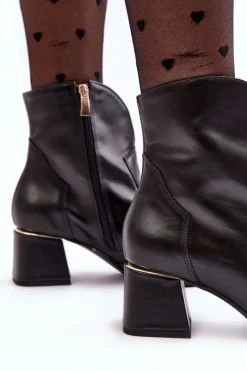 Best Skórzane Botki Kowbojki Damskie Na Obcasie Czarne Lewski 3166/B/2 Damskie Botki Na Słupku|Botki Na Obcasie