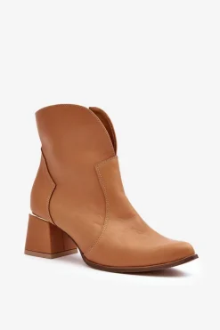 Discount Boto Skórzane Botki Kowbojki Damskie Na Obcasie Camel Lewski 3166/B/2