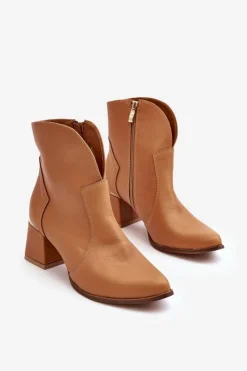 Discount Boto Skórzane Botki Kowbojki Damskie Na Obcasie Camel Lewski 3166/B/2