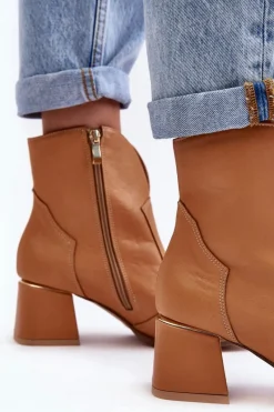 Discount Boto Skórzane Botki Kowbojki Damskie Na Obcasie Camel Lewski 3166/B/2