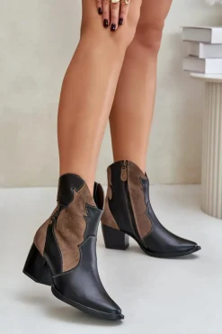 Clearance Maciejka Skórzane Botki Kowbojki Na Słupku 06694-02 Brązowe