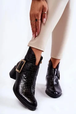 Czarne Botki|Botki Zimowe Damskie>Boto Skórzane Botki Krokodyli Wzór Na Suwak Czarne Briana