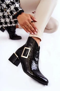 Czarne Botki|Botki Zimowe Damskie><noscript><img width=