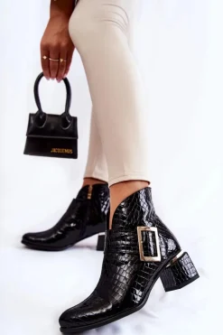 Czarne Botki|Botki Zimowe Damskie><noscript><img width=