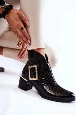 Czarne Botki|Botki Zimowe Damskie><noscript><img width=