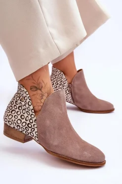 Online Maciejka Skórzane Botki Z Cętkami 04091-55 Ciemnobeżowe