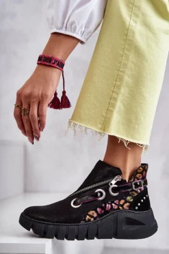 Discount Maciejka Skórzane Botki Z Cętkami 05660-20 Czarne