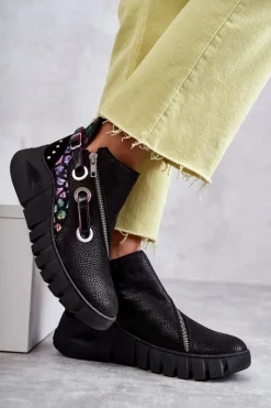 Discount Maciejka Skórzane Botki Z Cętkami 05660-20 Czarne