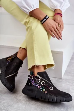 Discount Maciejka Skórzane Botki Z Cętkami 05660-20 Czarne