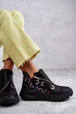 Discount Maciejka Skórzane Botki Z Cętkami 05660-20 Czarne