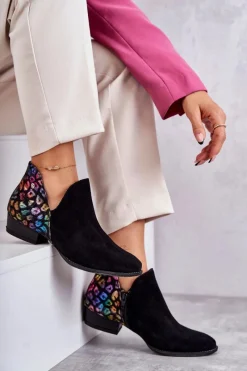 Sale Maciejka Skórzane Botki Z Cętkami 04091-39 Czarne