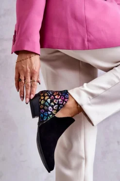 Sale Maciejka Skórzane Botki Z Cętkami 04091-39 Czarne