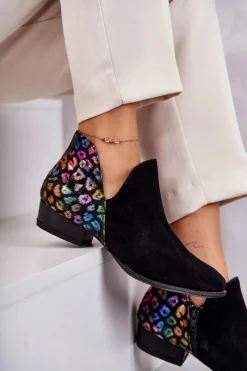 Sale Maciejka Skórzane Botki Z Cętkami 04091-39 Czarne