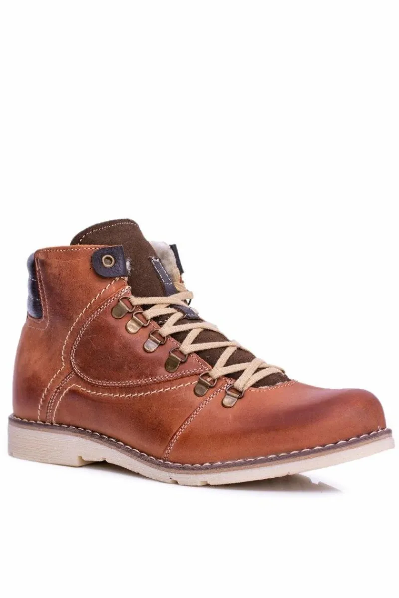 Botki Męskie>Boto Skórzane Botki Męskie Ocieplane Brązowe Komodo 733