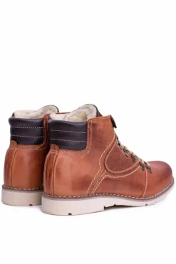 Botki Męskie>Boto Skórzane Botki Męskie Ocieplane Brązowe Komodo 733
