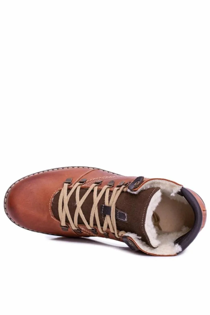 Botki Męskie>Boto Skórzane Botki Męskie Ocieplane Brązowe Komodo 733