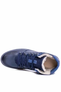 Outlet Skórzane Botki Męskie Ocieplane Granatowe Komodo 733 Męskie Botki Męskie