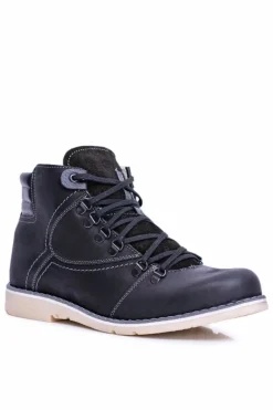 New Boto Skórzane Botki Męskie Ocieplane Czarne Komodo 733